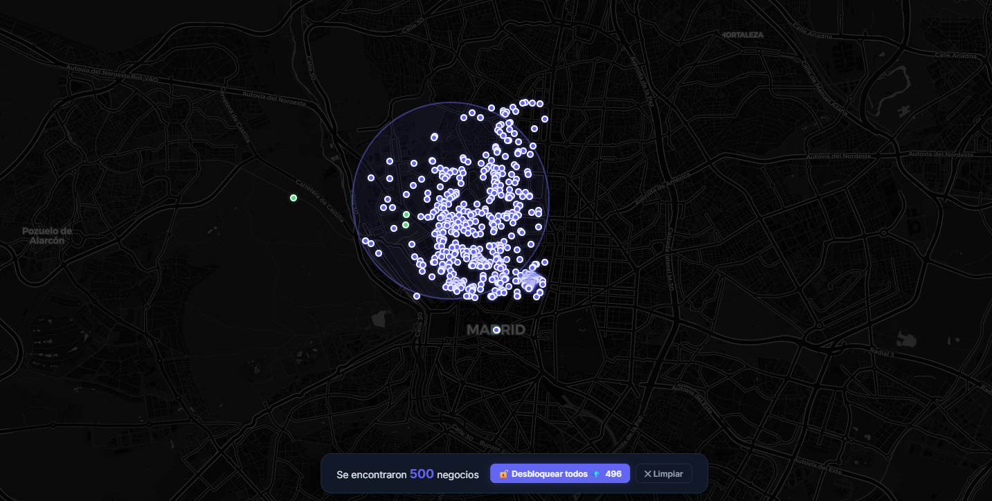 Vista del mapa con pins
